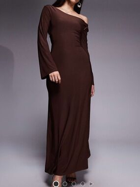 ASOS One-Shoulder Long Sleeve Brown Maxi Dress
